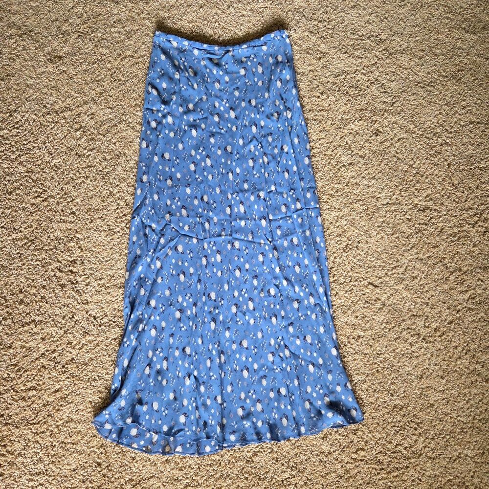 Y2K Ralph Lauren Floral Maxi Skirt Semi Sheer Blue sz 8 Vintage